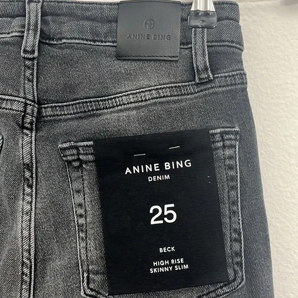 Anine Bing Beck High Rise Slim Jeans Iron Grey Gray Meghan Markle Size 25 - Picture 7 of 11